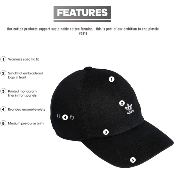 Adida Mini Logo Trefoil Black Minimalist Athletic Daily Cotton Baseball Cap Hat - Picture 4 of 6